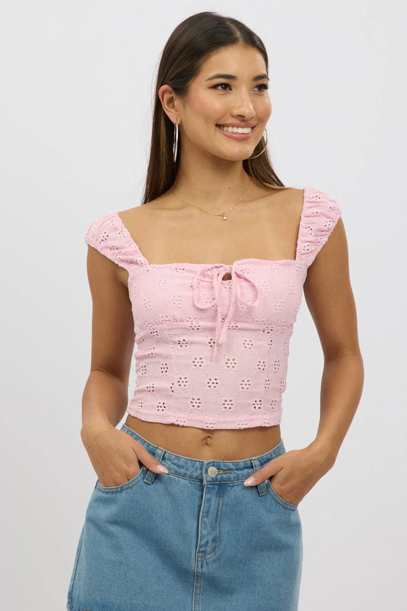 Pink Eyelet Top Sleeveless - Image 3