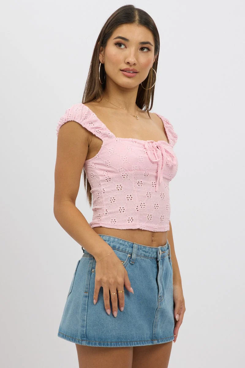 Pink Eyelet Top Sleeveless - Image 4