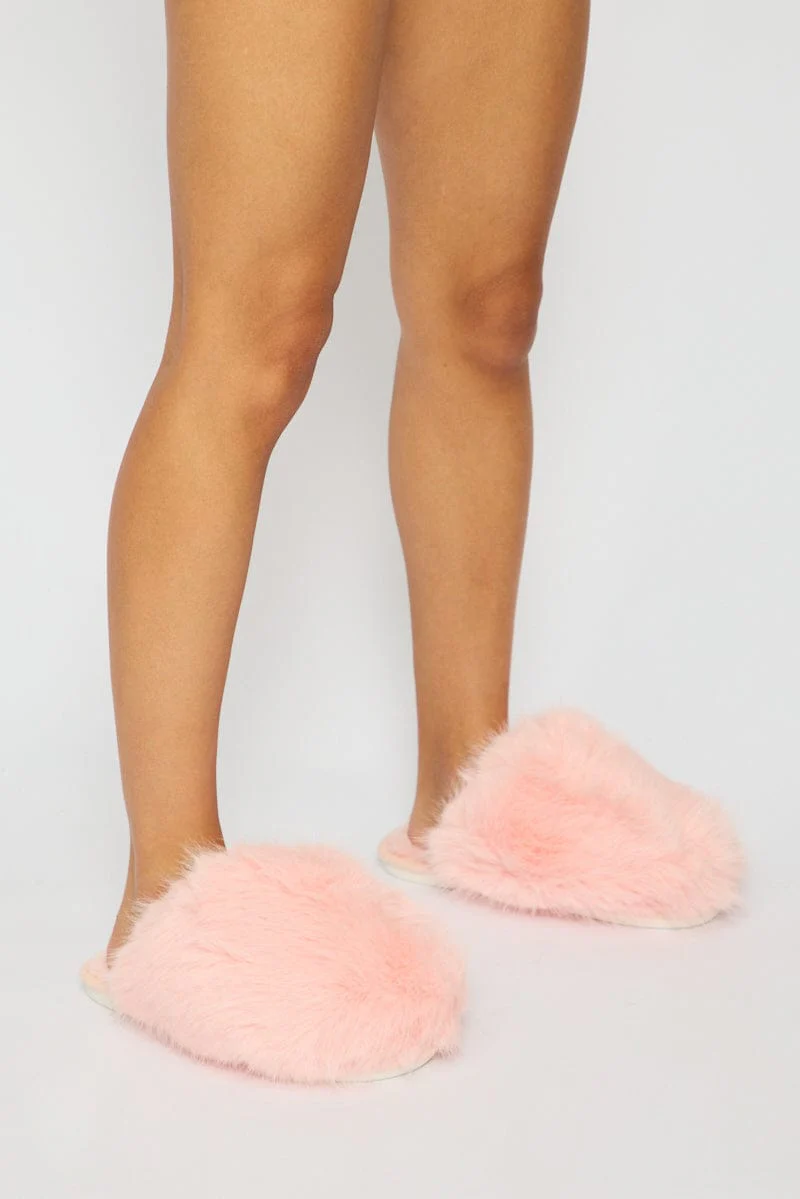 Pink Faux Fur Slippers