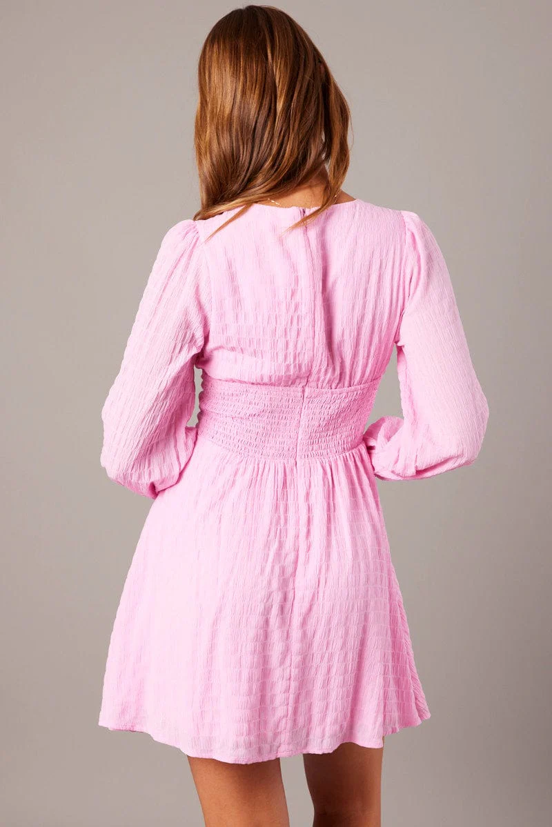 Pink Fit And Flare Dress Long Sleeve - Image 5