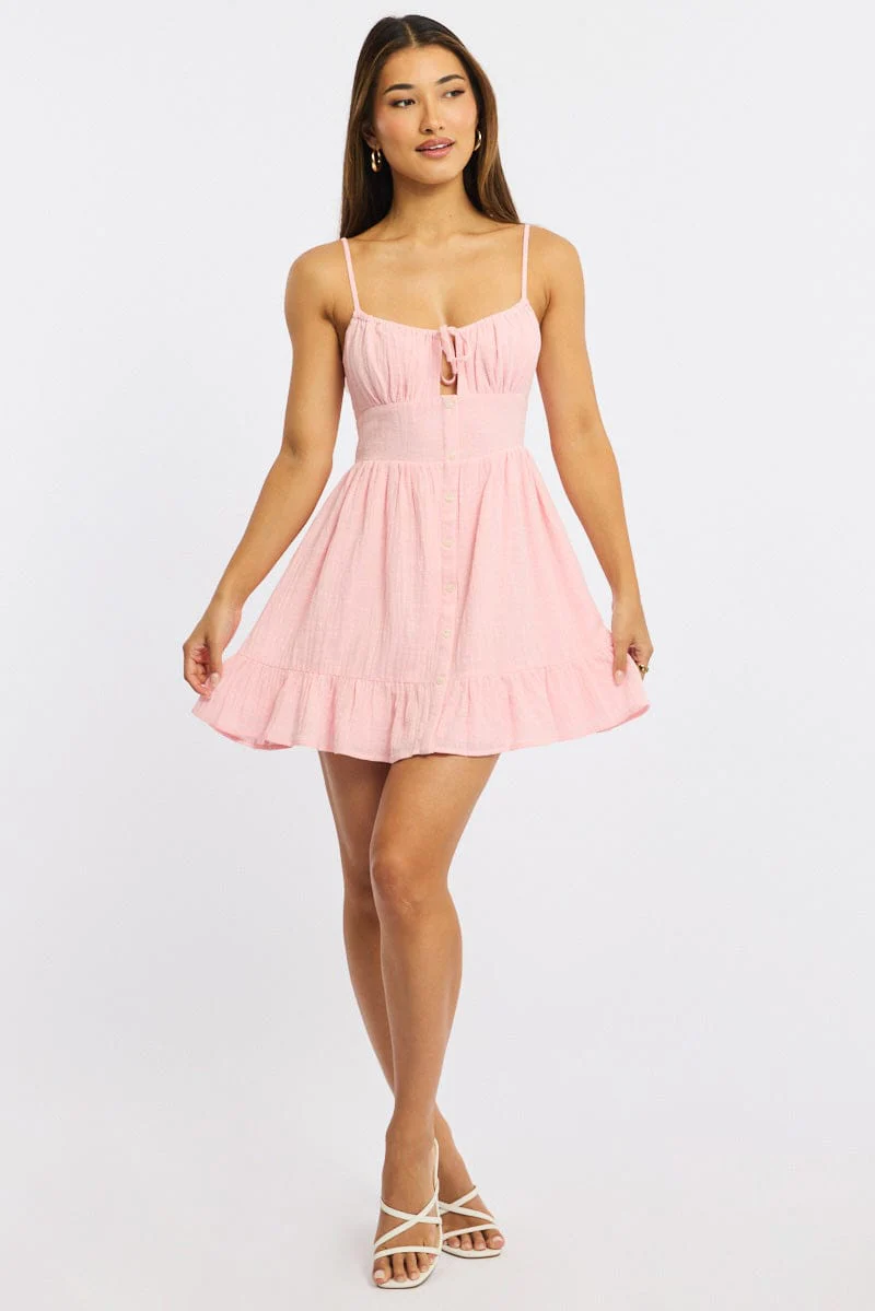 Pink Fit And Flare Dress Mini - Image 2