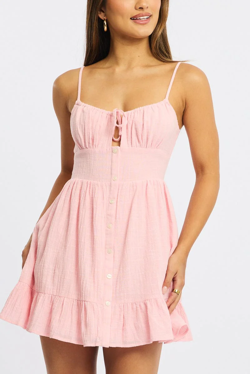 Pink Fit And Flare Dress Mini - Image 5