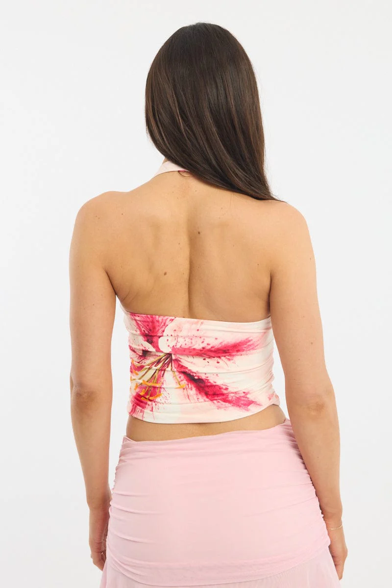 Pink Floral Halter Neck Top - Image 4