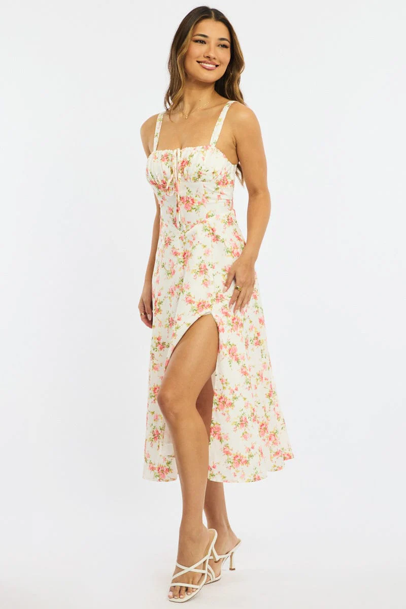 Pink Floral Midi Dress - Image 3