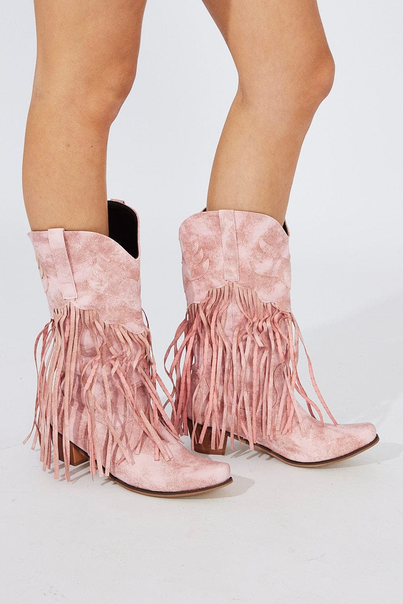 Pink Fringe Western Boots - Image 2