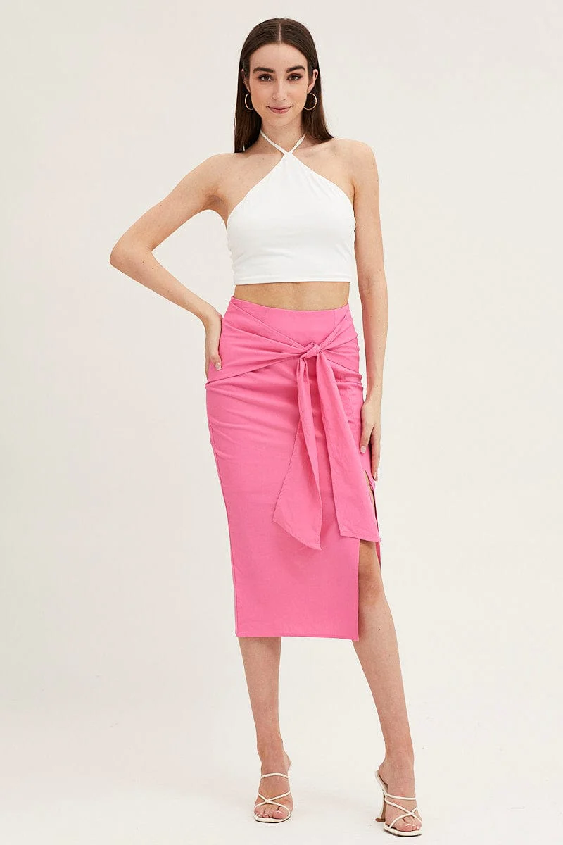 Pink Front Tie Midi Skirt - Image 4