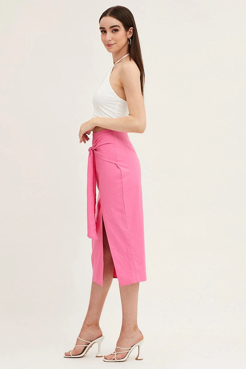 Pink Front Tie Midi Skirt - Image 6