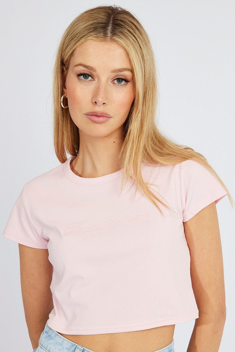 Pink Graphic Tee Crop Short Sleeve - Image 3