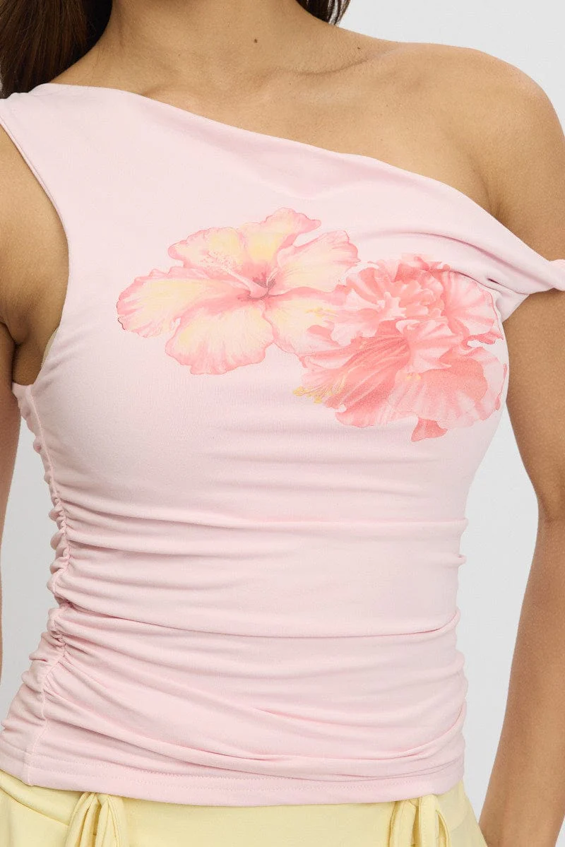 Pink Graphic Top Twist off Shoulder Supersoft - Image 6