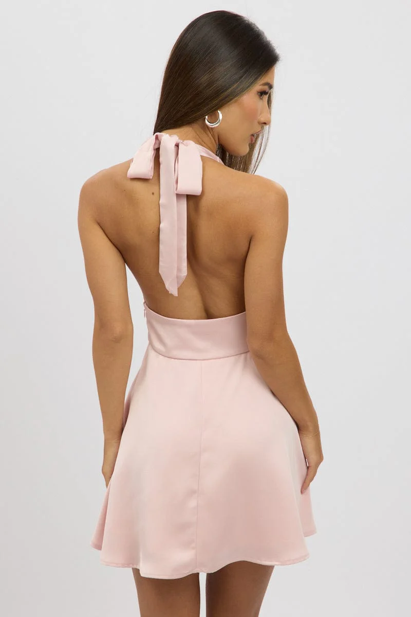 Pink Halter Neck Dress Mini - Image 5