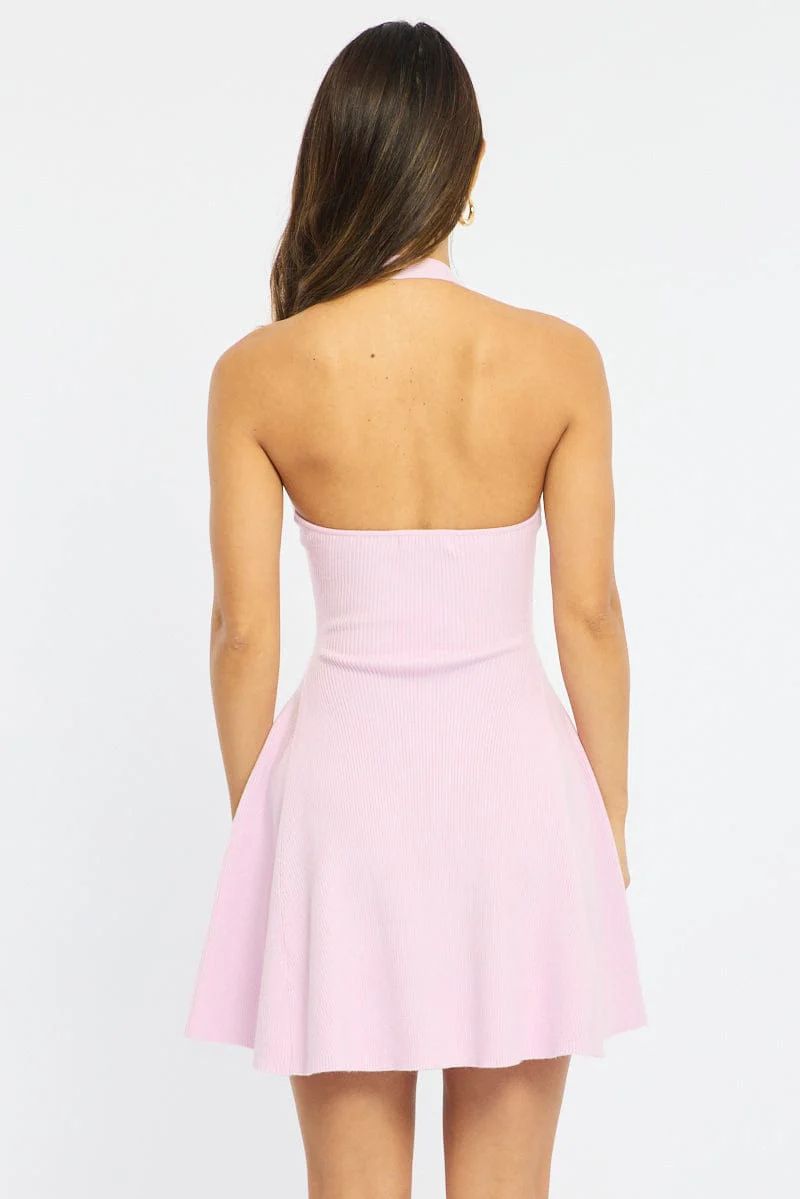 Pink Halter Neck Knit Dress - Image 4
