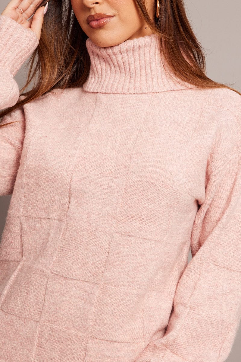 Pink Knit Dress Long Sleeve Turtle Neck - Image 6