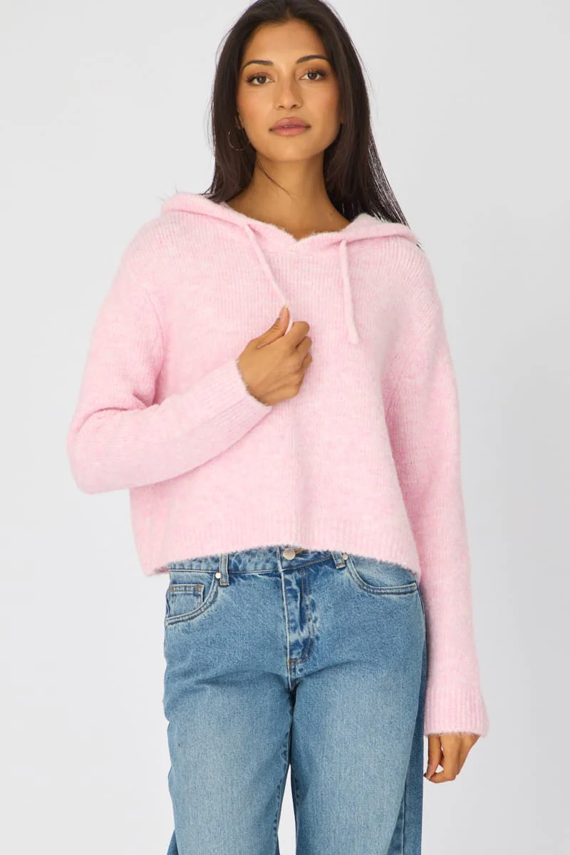Pink Knit Hoodie Long Sleeve - Image 3