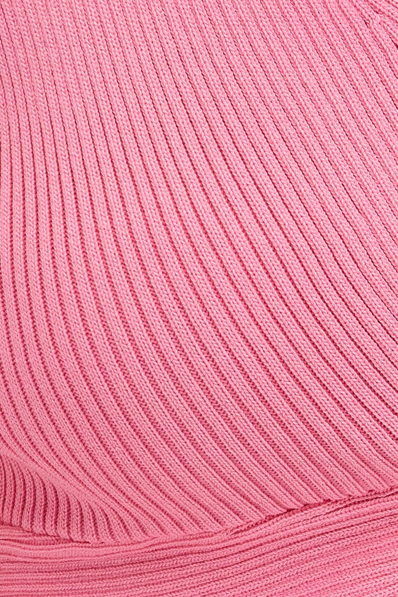 Pink Knit Top Crop Sleeveless V-Neck - Image 6