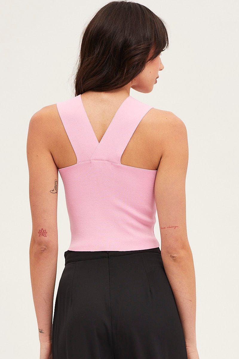 Pink Knit Top Sleeveless Crop Square Neck - Image 5