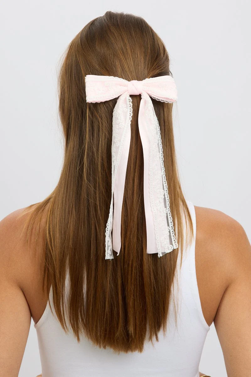 Pink Lace Bow Hair Clip