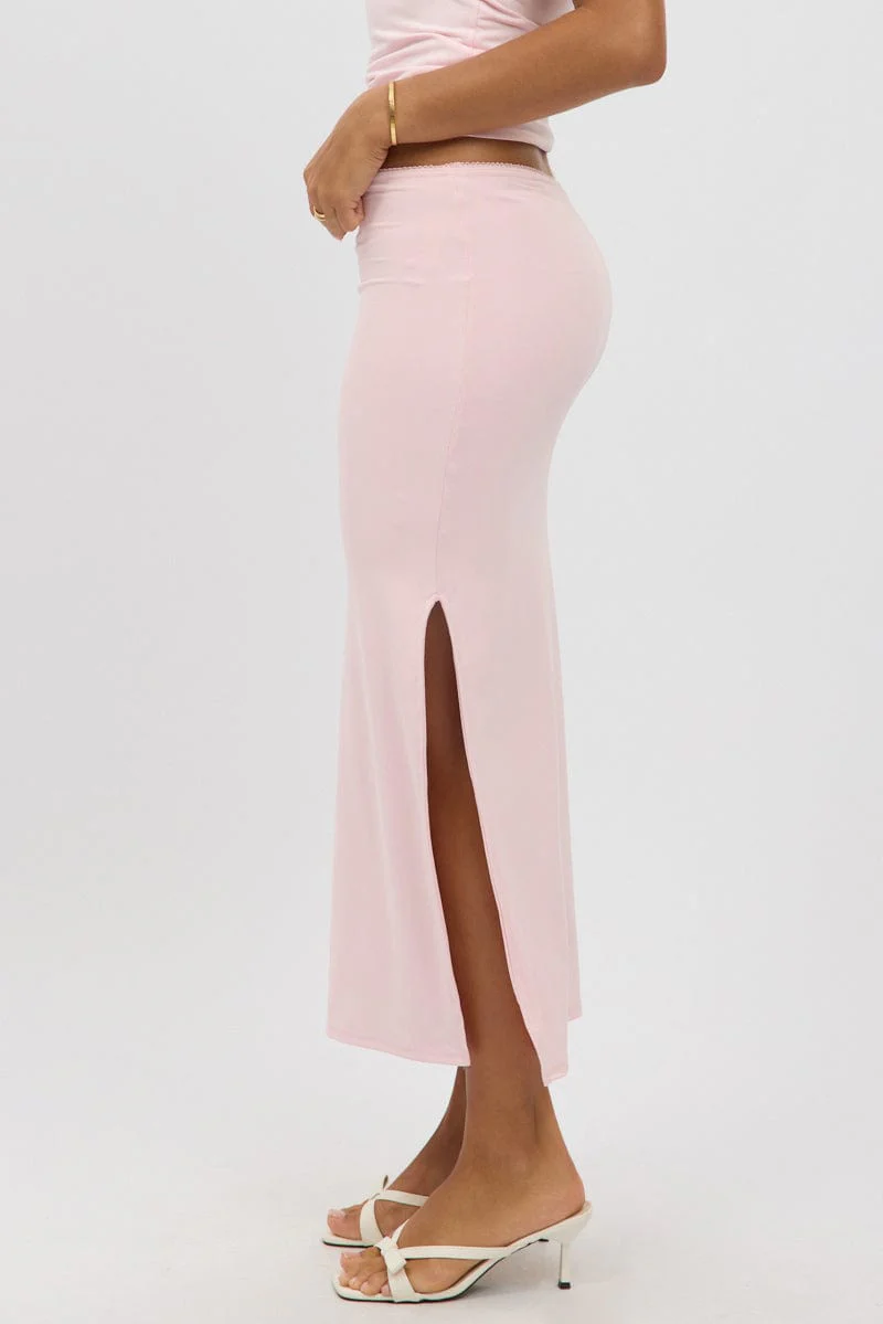 Pink Midaxi Skirt High Rise Supersoft Picot Trim Lined - Image 4
