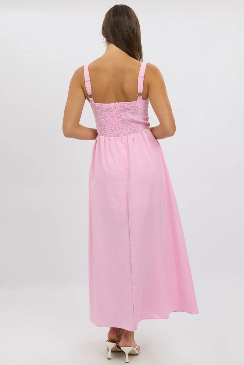 Pink Midi Dress Gathering Bust Corset Detail - Image 5