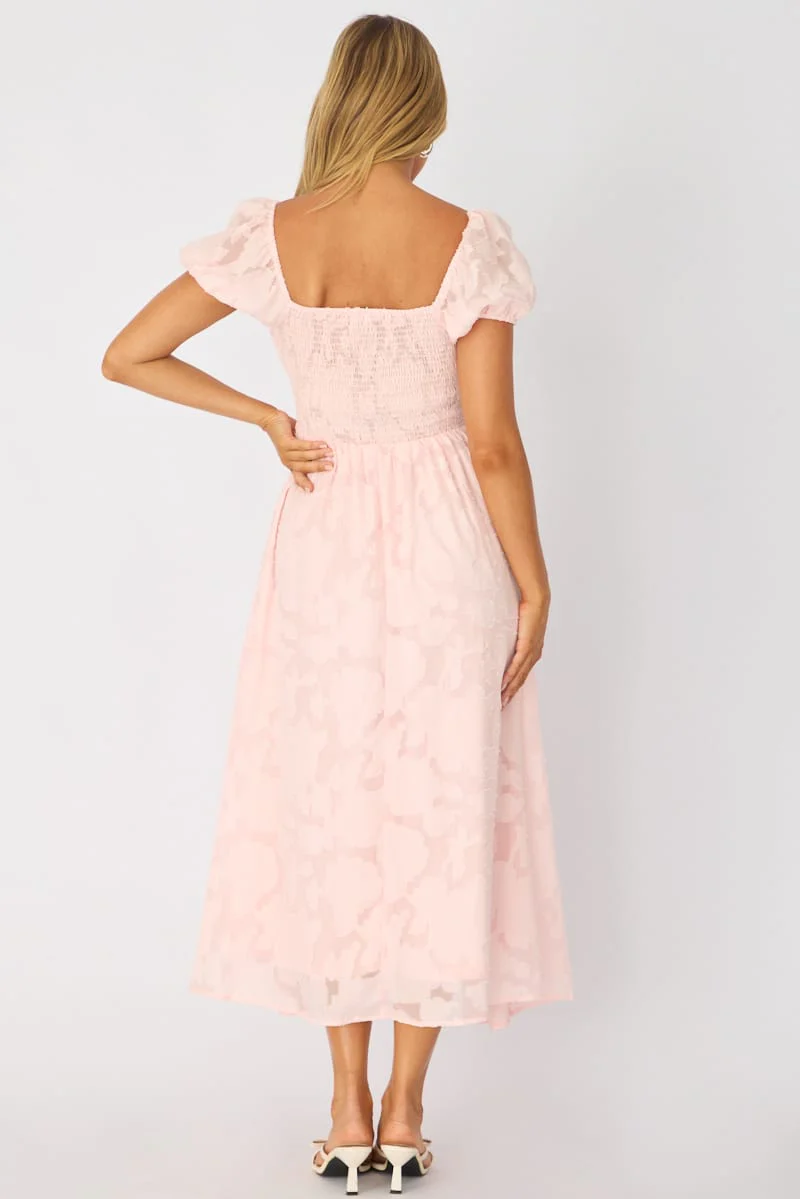 Pink Midi Dress Puff Sleeve - Image 5