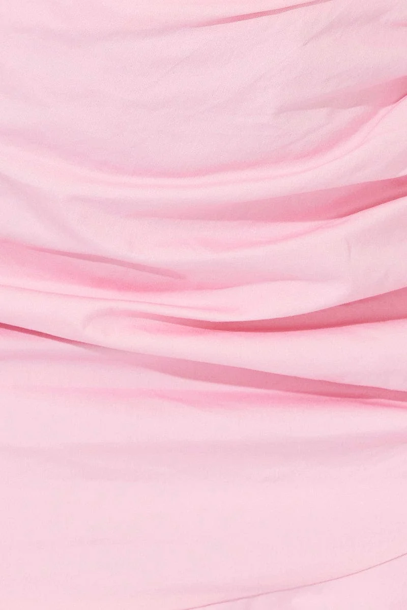 Pink Mini Skirt Ruched Detail Ruffle Hem - Image 6