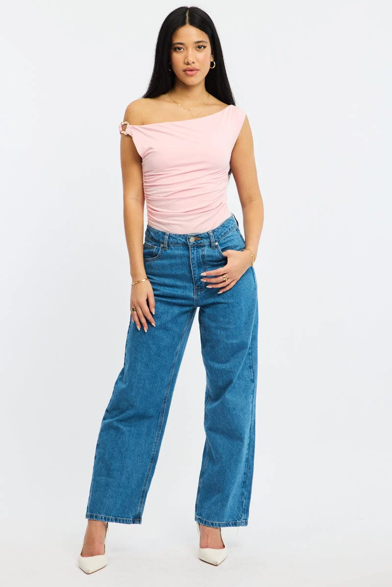 Pink One Shoulder Bodysuit - Image 2