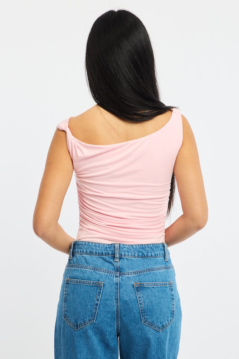 Pink One Shoulder Bodysuit - Image 4