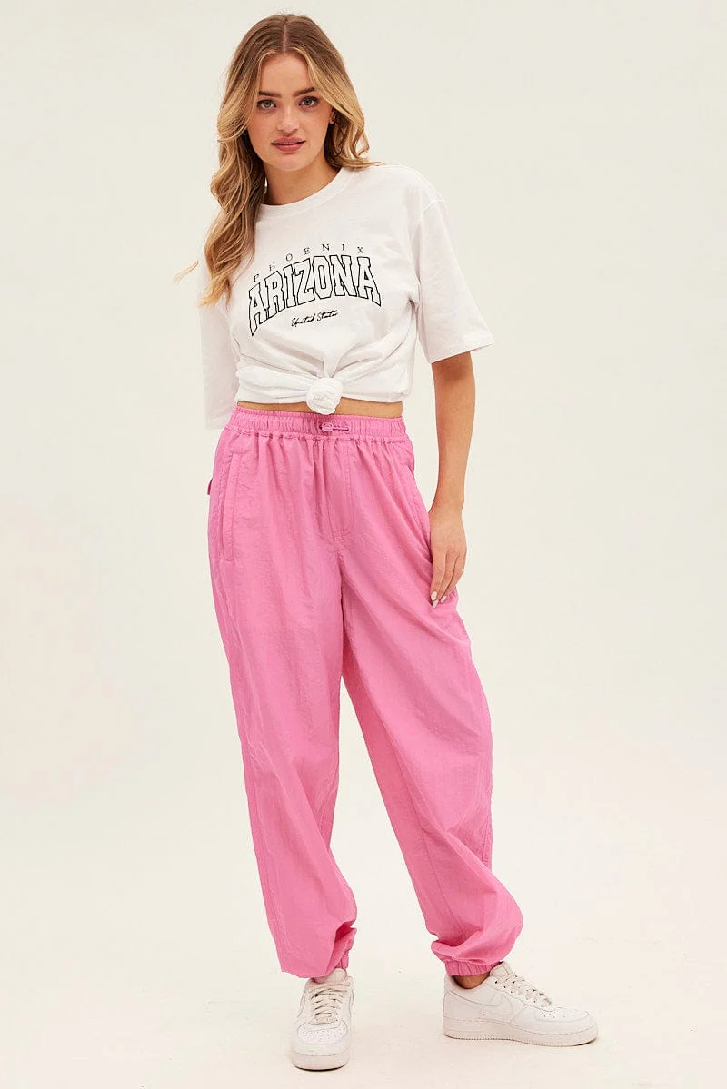 Pink Parachute Cargo Pants Mid Rise - Image 3