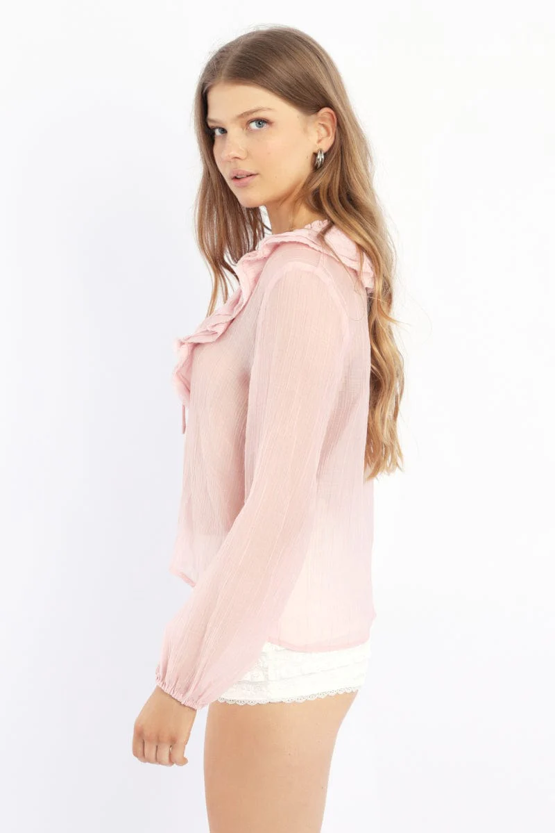 Pink Poet's Top V Neck Long Sleeve Frilled - Image 3