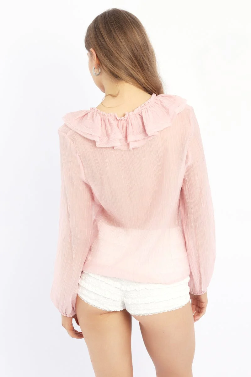 Pink Poet's Top V Neck Long Sleeve Frilled - Image 4