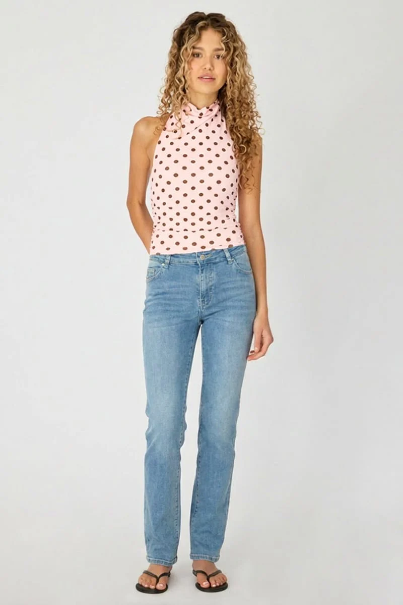 Pink Polka Dot Supersoft Halter Neck Top