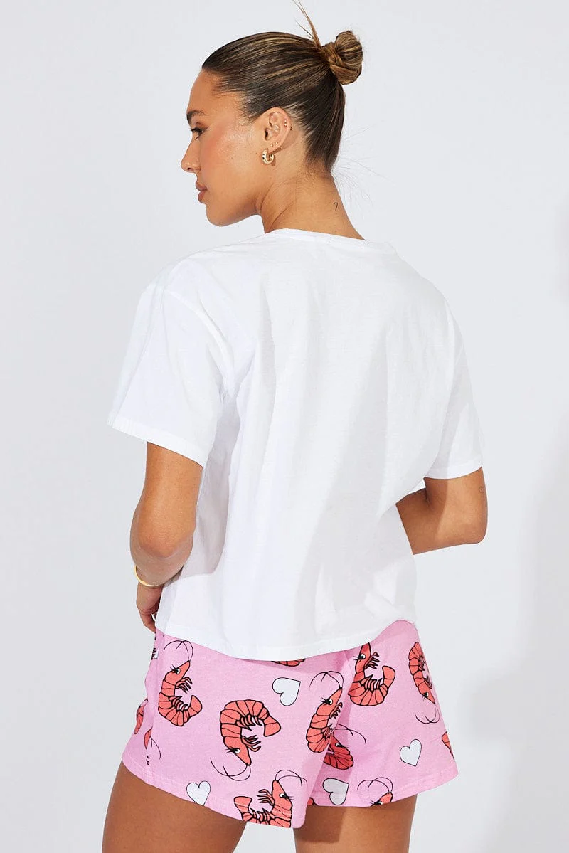Pink Print Graphic Pyjama Set Novelty Christmas Prawn PJ Set - Image 5