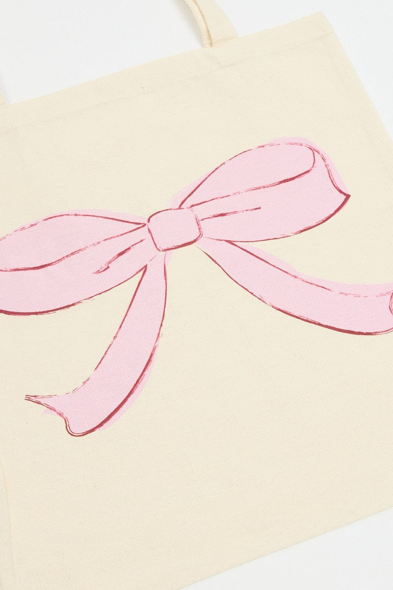 Pink Print Tote Bag Printed Bow Croquettecore - Image 2