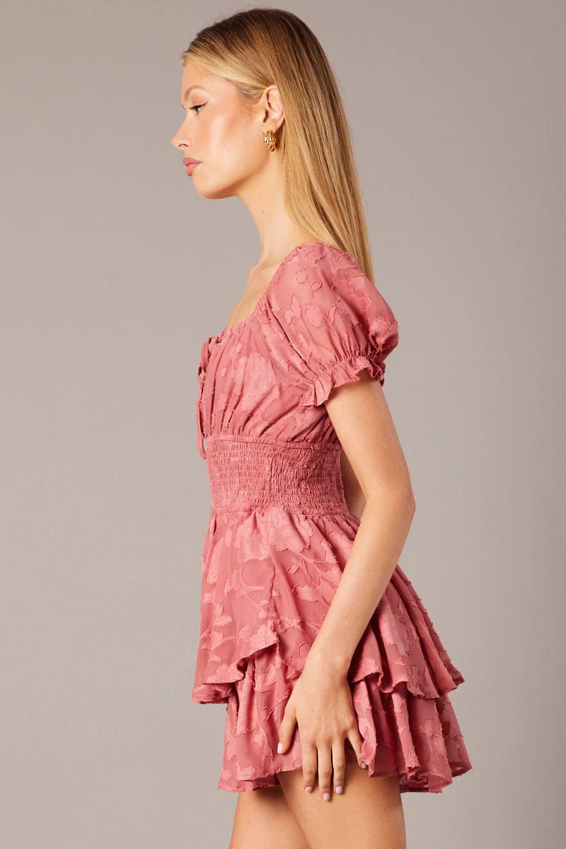 Pink Ruffle Playsuit Short Sleeve Ruched Bust - Image 4