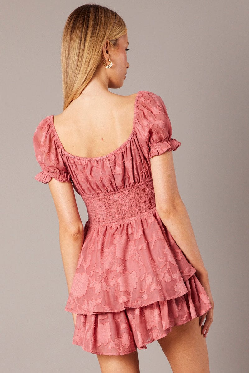 Pink Ruffle Playsuit Short Sleeve Ruched Bust - Image 5