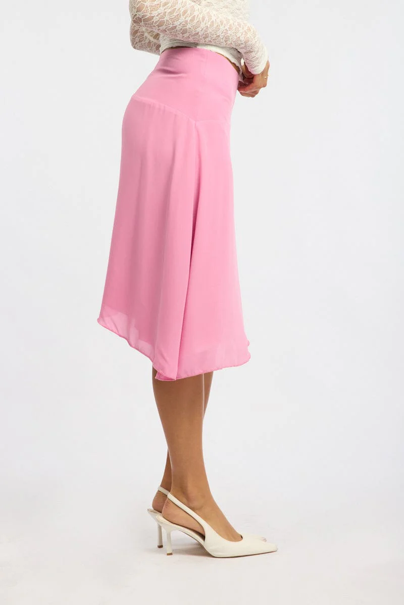 Pink Scarf Hem Skirt Midi Asymmetric - Image 3