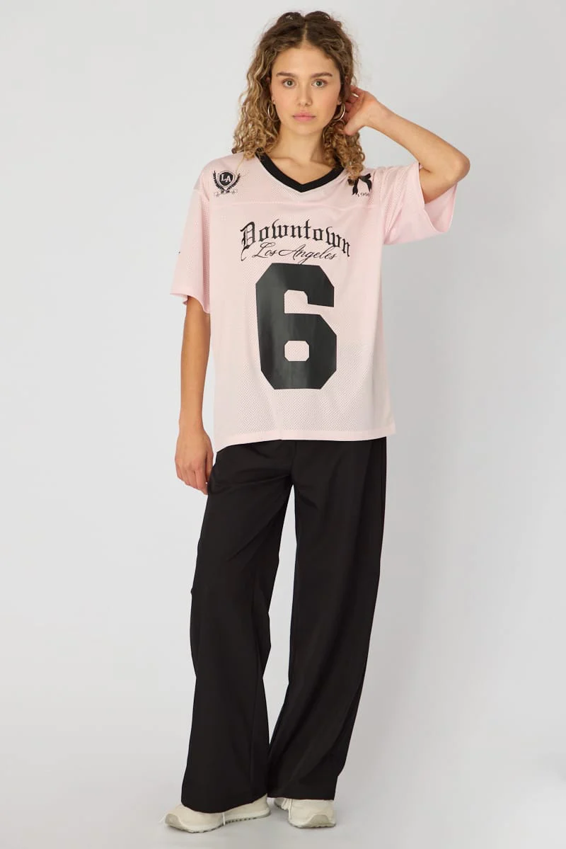 Pink Short Sleeve Oversized Vneck Graphic Tee - Image 2