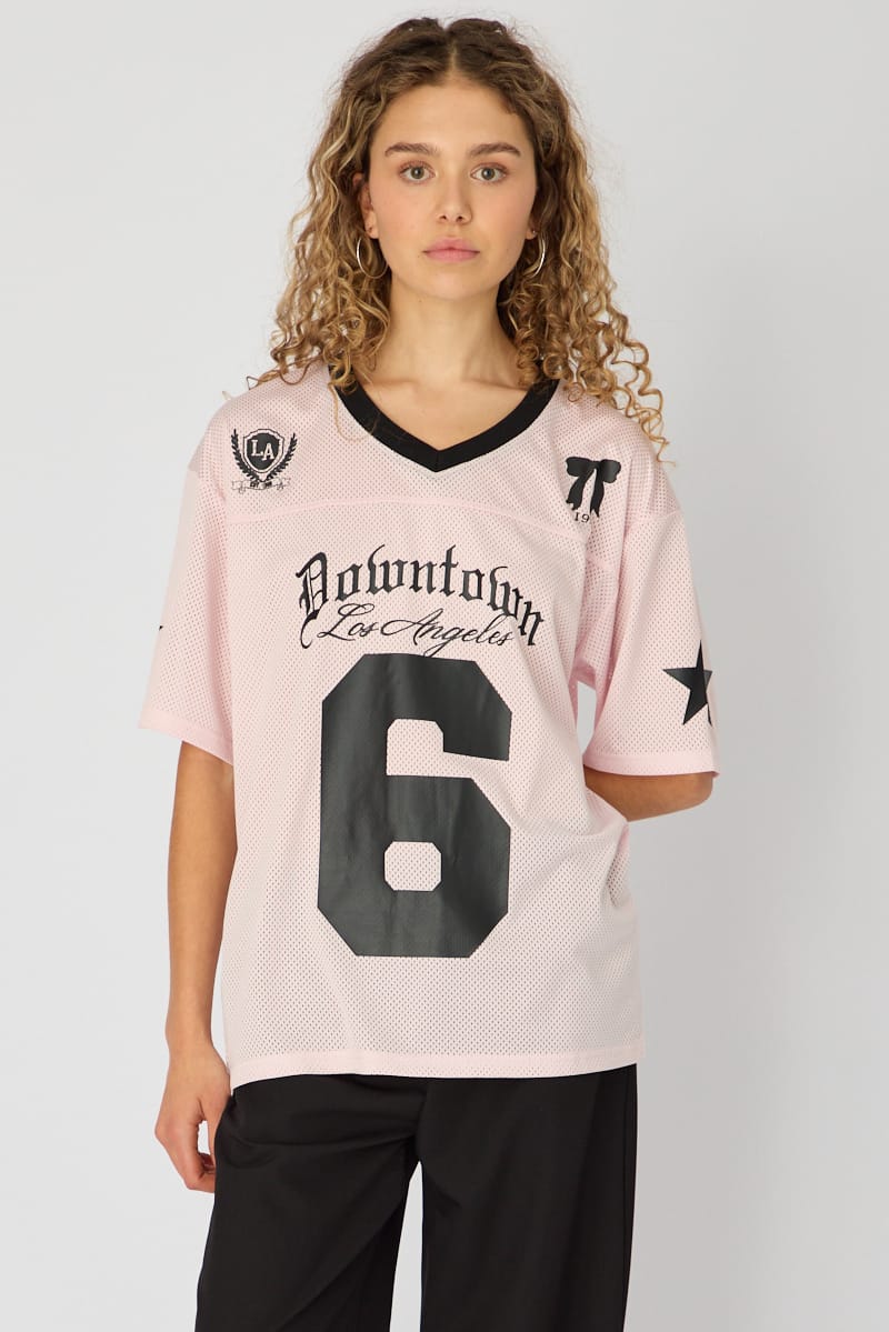 Pink Short Sleeve Oversized Vneck Graphic Tee - Image 3
