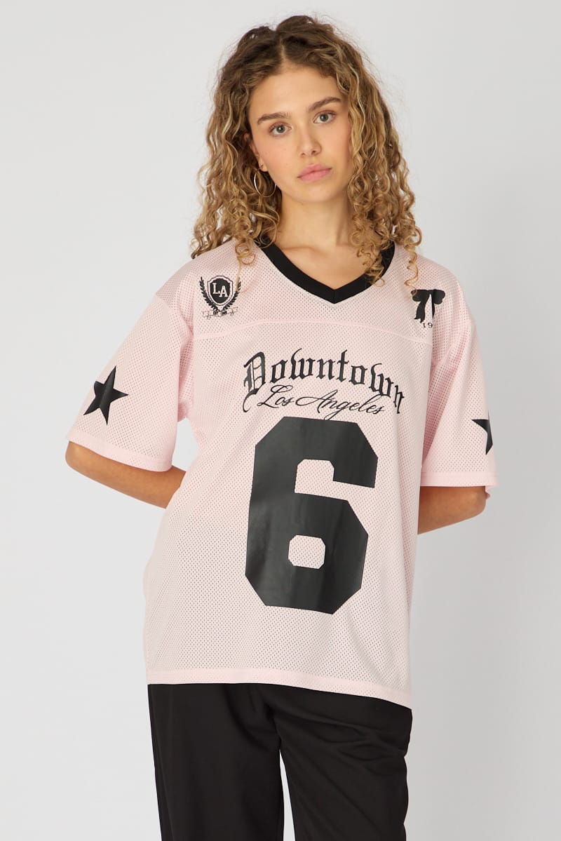Pink Short Sleeve Oversized Vneck Graphic Tee - Image 4