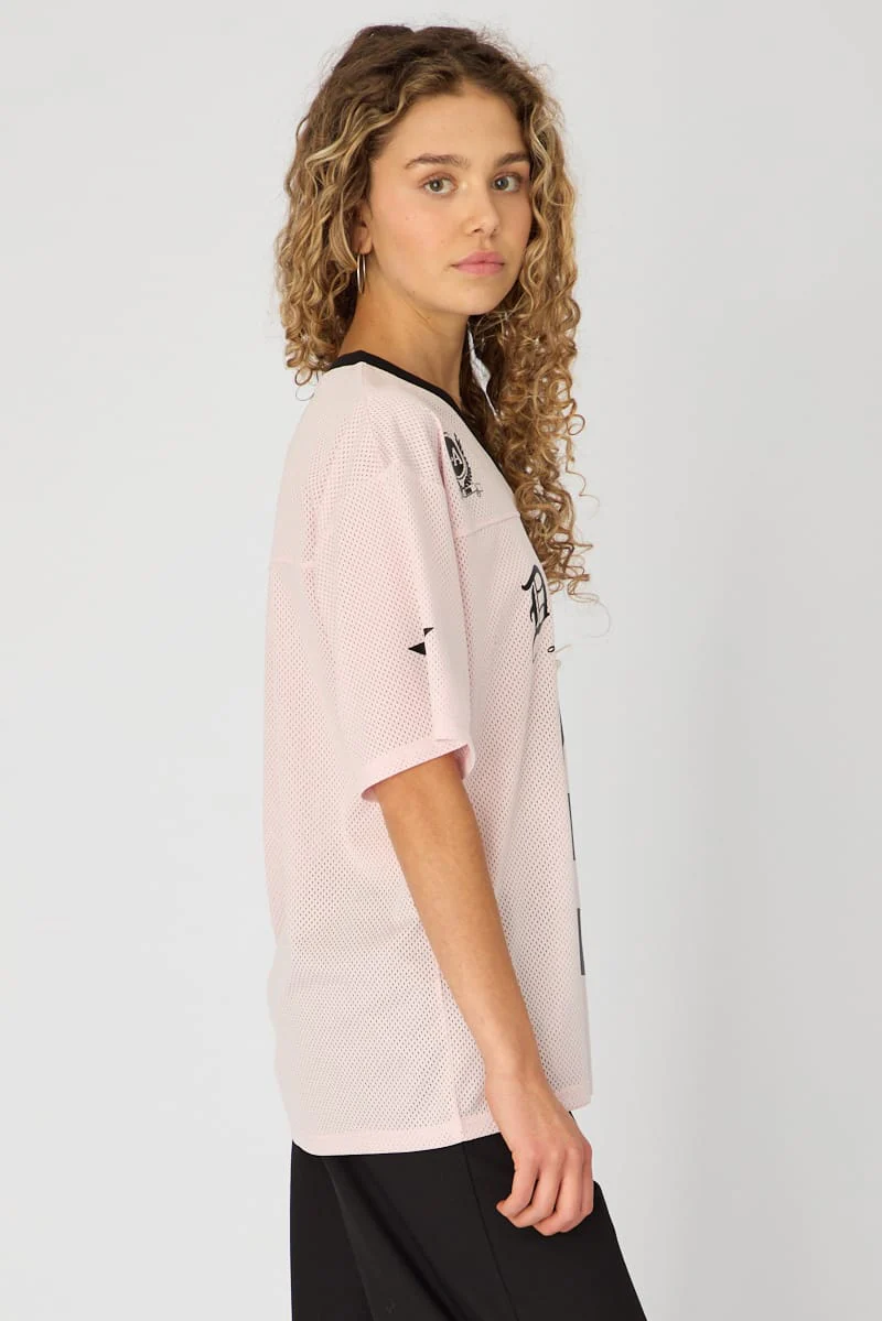 Pink Short Sleeve Oversized Vneck Graphic Tee - Image 5