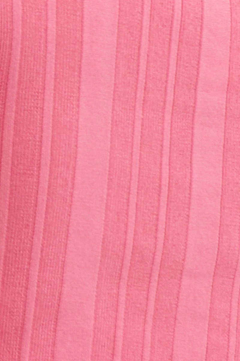 Pink Short Sleeve Ruched Knit Top - Image 7