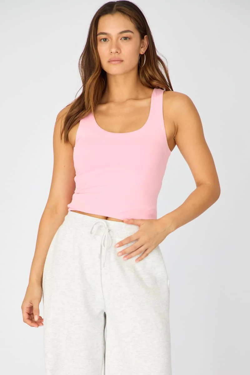 Pink Sleeveless Scoop Neck Tank Top - Image 3