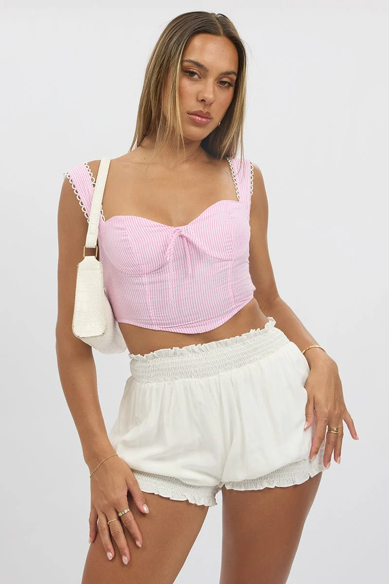 Pink Stripe Crop Top Sleeveless Corset - Image 2