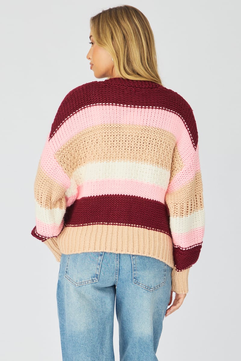 Pink Stripe Oversized Knit Cardigan Long Sleeve - Image 5