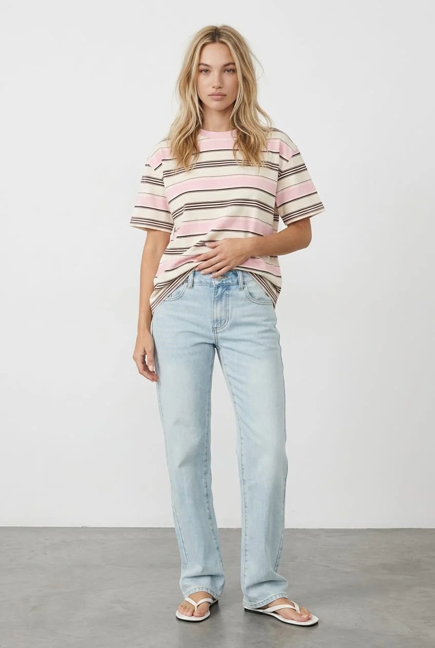 Pink Stripe Oversized Tee Short Sleeve