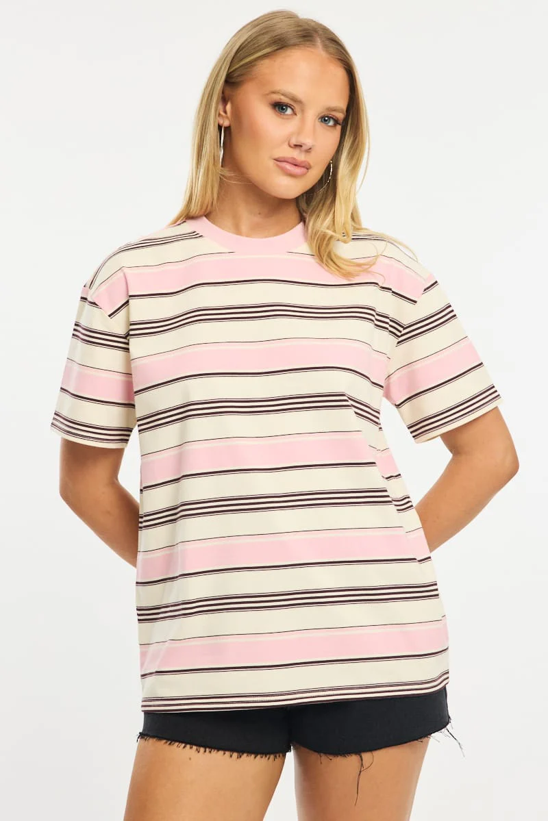 Pink Stripe Oversized Tee Short Sleeve - Image 2