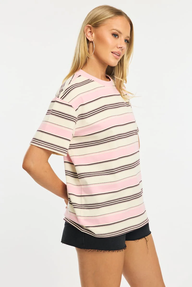 Pink Stripe Oversized Tee Short Sleeve - Image 4