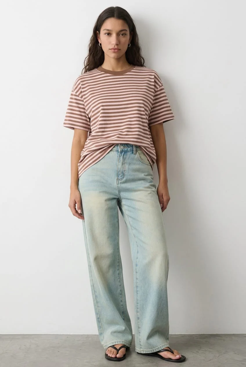 Pink Stripe Oversized Tee Short Sleeve