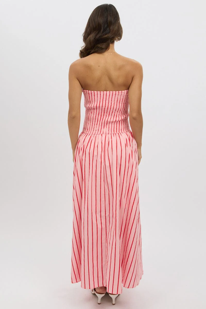 Pink Stripe Strapless Maxi Dress - Image 5