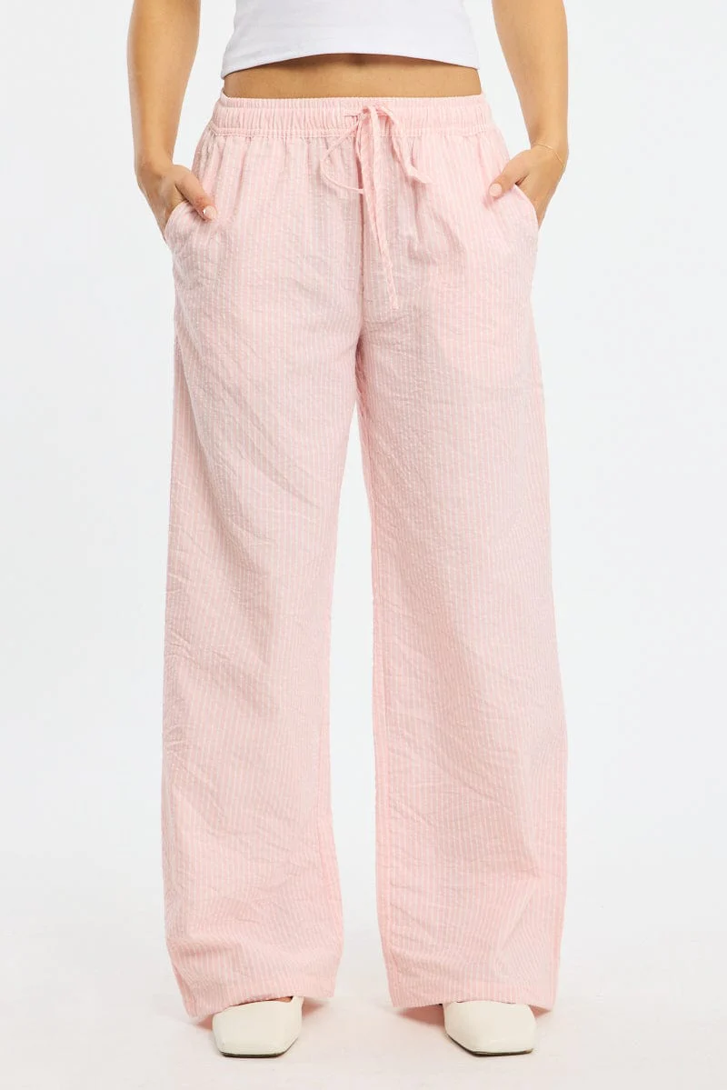 Pink Stripe Wide Leg Pants Elasticated Waist - Image 2