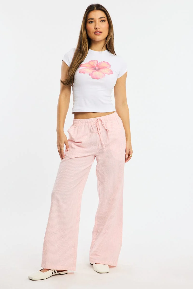 Pink Stripe Wide Leg Pants Elasticated Waist - Image 3